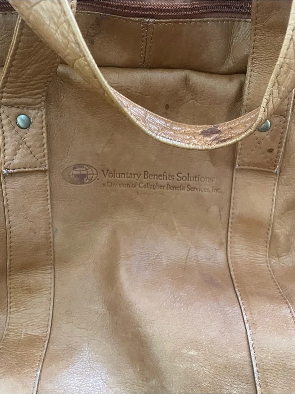 Office Depot Foundation Brown Leather Solid Duffle Bag Zip Soft Case Handles